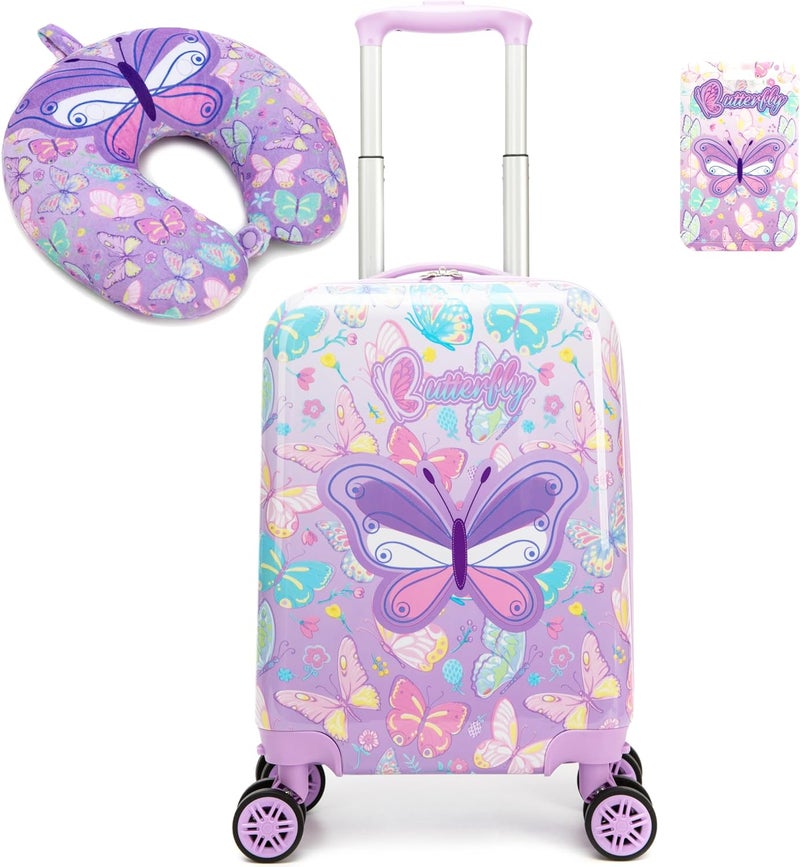 Esteemly Kid's Luggage Set 2 Piece Suitcase Set 16" Hardside Luggage with Spinner Wheels Girls Carry on Toddler Travel Rolling Suitcase with Neck Pillow Airline Approved - Image 1